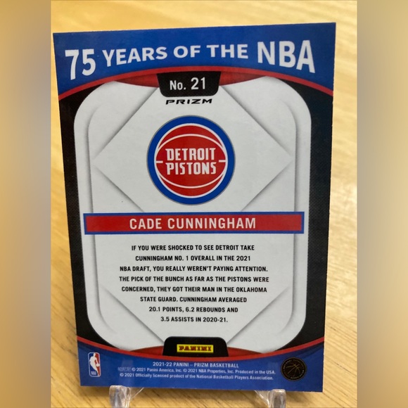 Cade Cunningham 2021-22 Prizm 75 Years of the NBA Insert - Picture 3 of 4